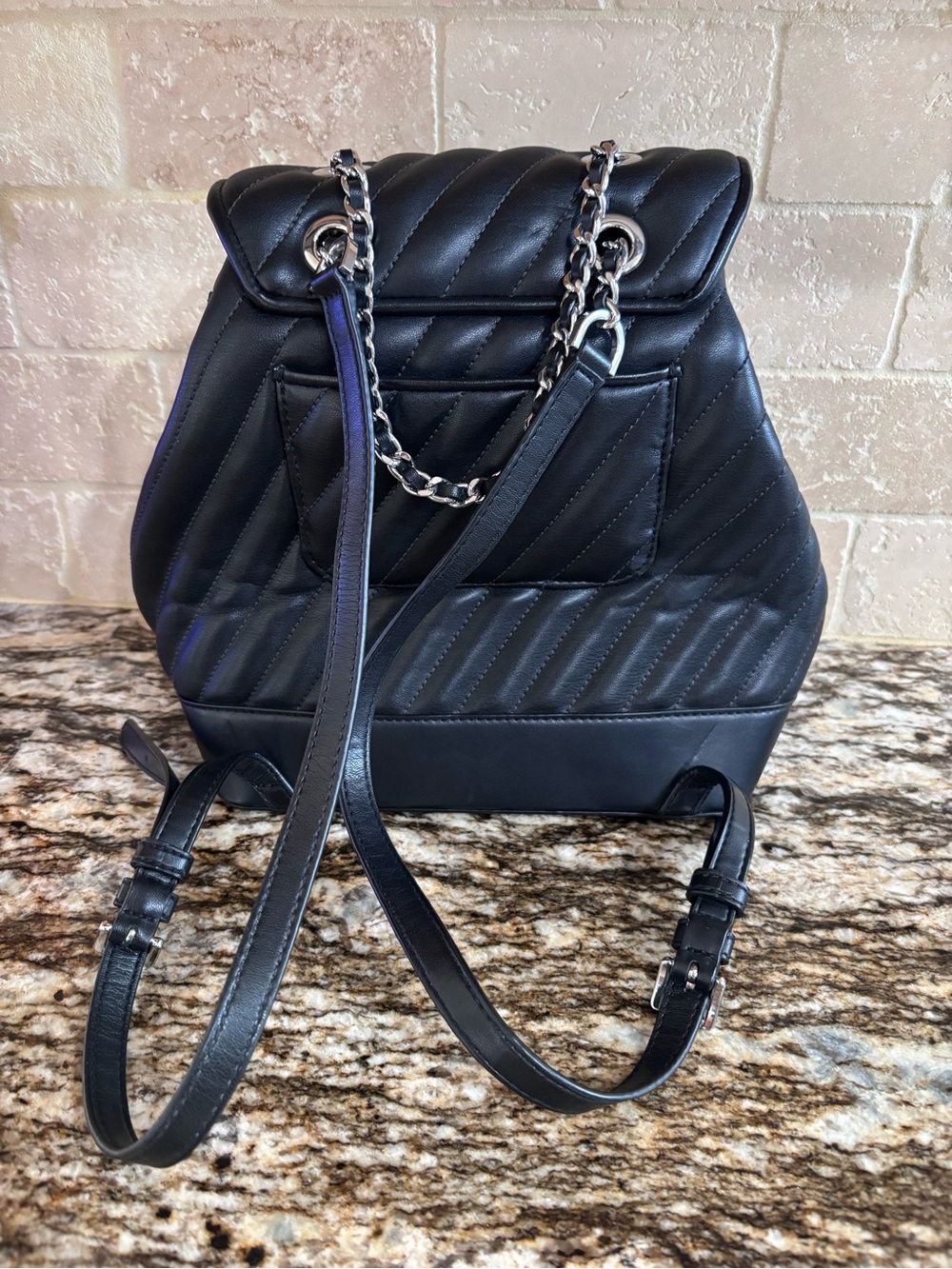 Michael Kors MD Chain Black Quilted Leather Backpack with Silver Hardware - Picture 3 of 7